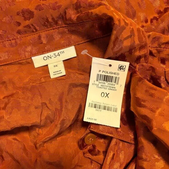 On 34Th Plus Size Animal-Print Jacquard Orange Jumpsuit NWT - Picture 5 of 6